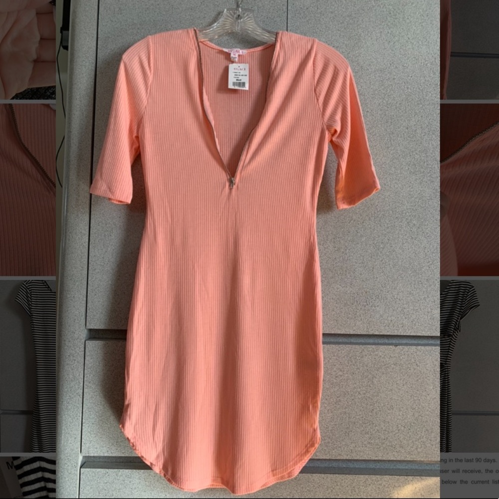 Salmon ribbed quarter sleeved dress